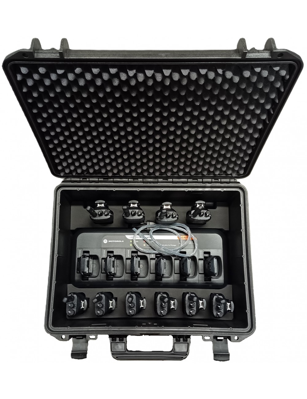 Střední odolný transportní kufr na radiostanice var. B - šestinabíječ